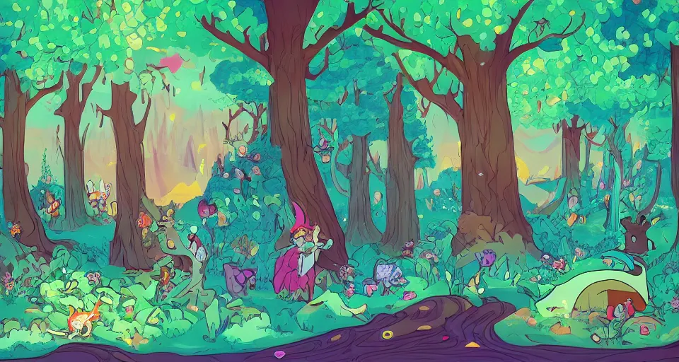 Prompt: Enchanted and magic forest, by Rebecca Sugar