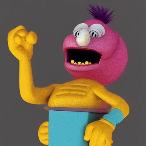 Prompt: little mr malaka screaming by roger hargreaves and jim henson and seuss, octane render