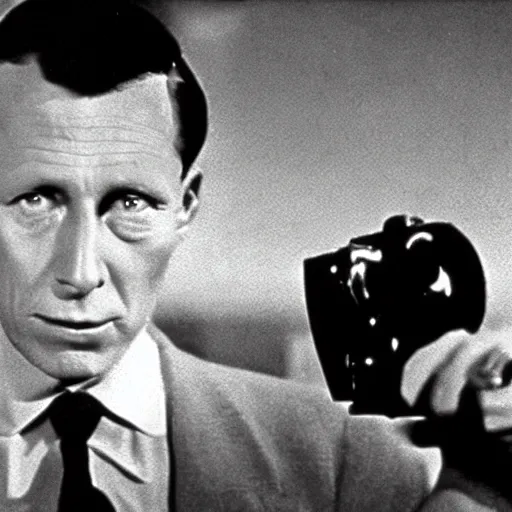 Prompt: film still, Ernst Jünger in the Twilight Zone, colorized version