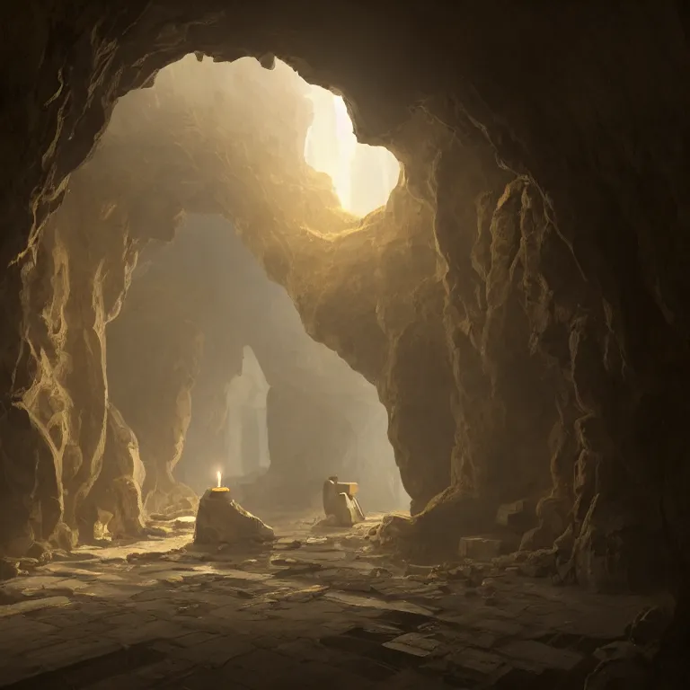 Image similar to arc hallway for secret overwatch habitation quarters carved inside a cave, sheltered, magical, natural light, candle light, cinematic lighting, clean lines, cozy, fantasy, minimalist architecture, sharp focus, concept art, by greg rutkowski and craig mullins,, octane render 8 k