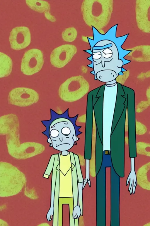 Prompt: a kodak photograph of rick and morty, creepy aesthetic,