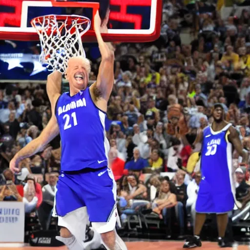 Image similar to photograph of joe biden dunking, highlights of the 2 0 1 9 nba slam dunking contest