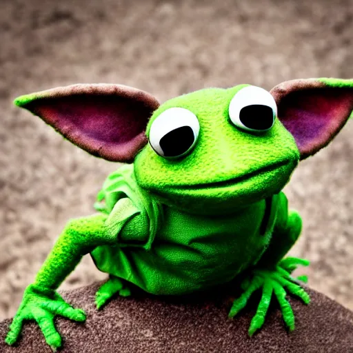 Image similar to photo of hybrid of kermit the frog and yoda