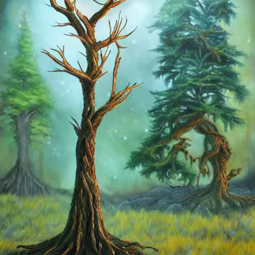 Prompt: A 11 year old tree, fantasy painting, lots of detail