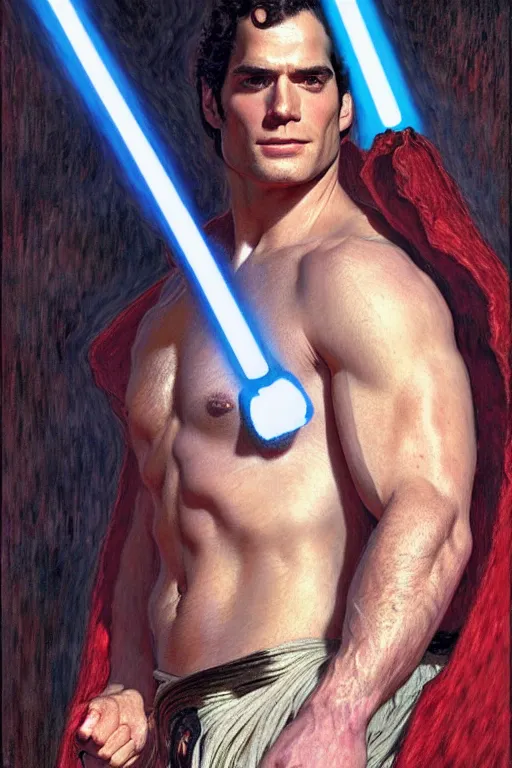 Image similar to henry cavill as jedi knight, painting by tom of finland, gaston bussiere, craig mullins, j. c. leyendecker, claude monet