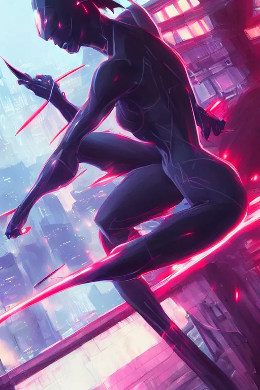 Image similar to ninja slayer, japan, neon lightning, night city, highly detailed, digital painting, trending on artstation, concept art, sharp focus, illustration, art by artgerm and greg rutkowski and magali villeneuve