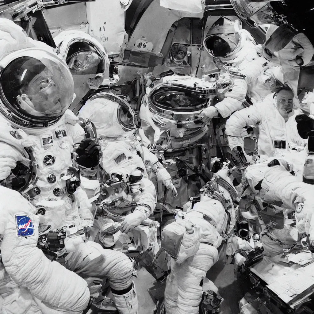 Image similar to hungry nasa astronaut queueing at a hot dog stand on the moon. from nasa history images archive