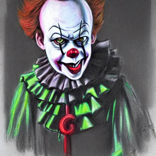 Prompt: Pastel sketch of Tim Curry's Pennywise