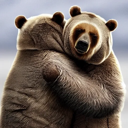 Image similar to “tardigrade and grizzly bear mobsters hugging”