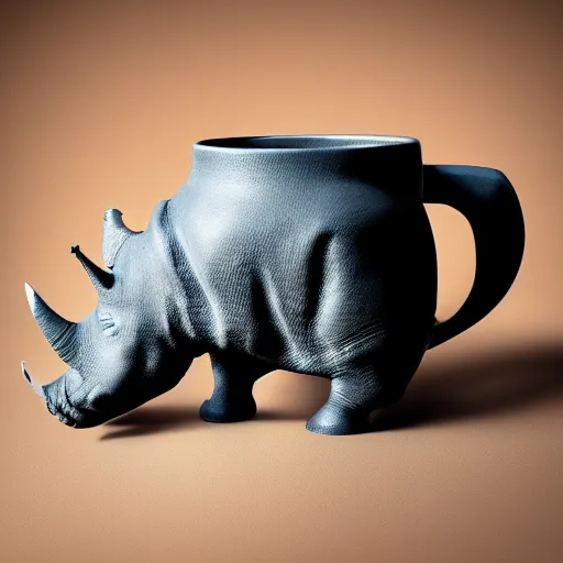 Prompt: a mug with shape of a rhino head, high quality product photography, behance