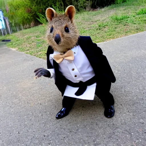 Image similar to a quokka wearing a tuxedo