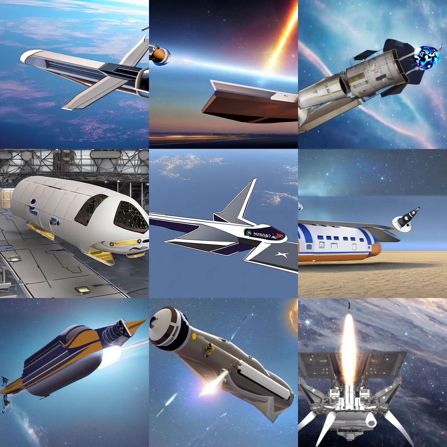 Prompt: nasa's new spaceship made from a flying bus with rockets, wide photograph, background is space, stars, galaxies