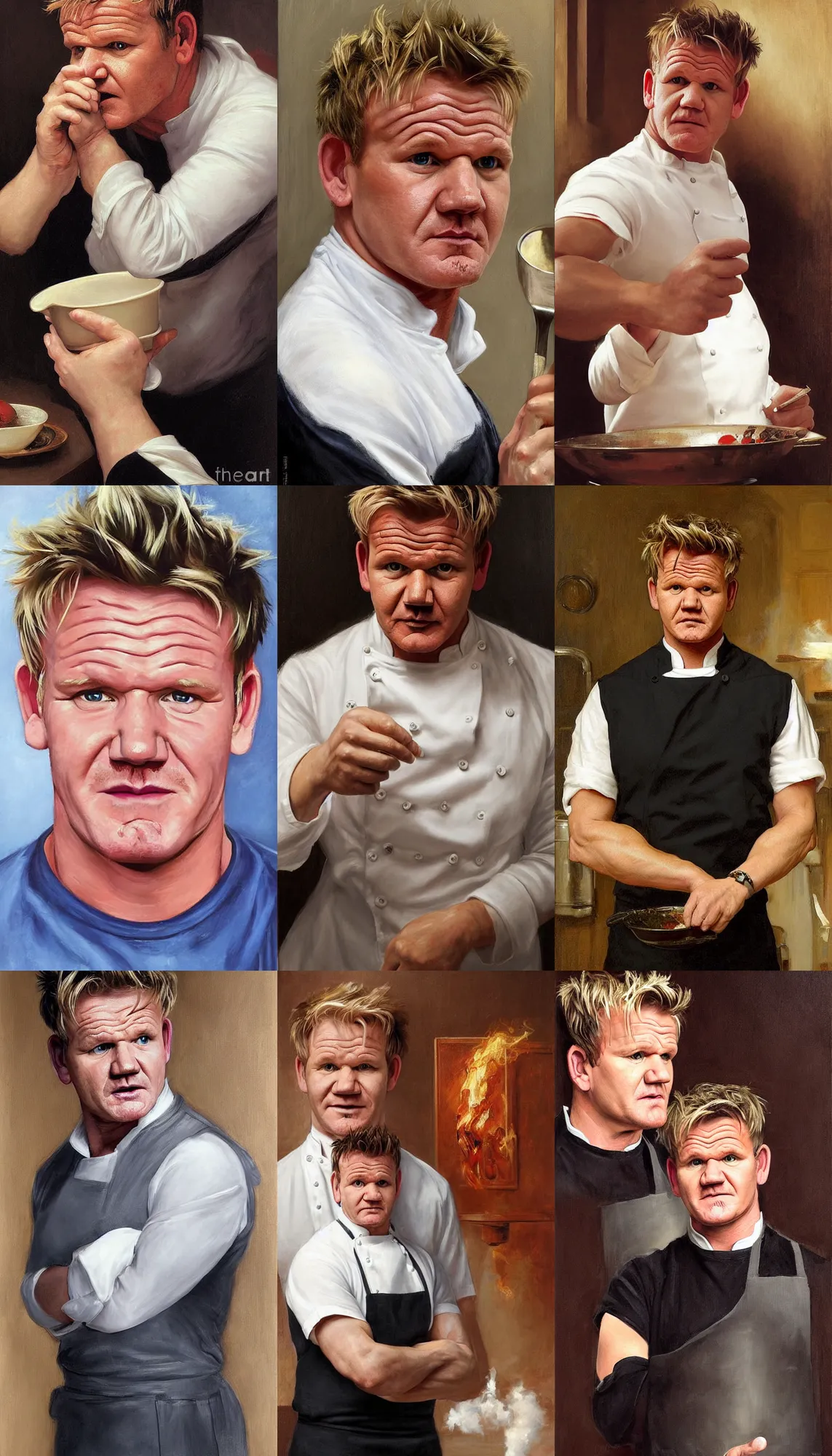 Prompt: portrait of gordon ramsay!!!!!!!!!!!!!!!!!!!!!!!!!!!, detailed face, detailed painting, kitchen background, epic scene, epic lighting, by bouguereau