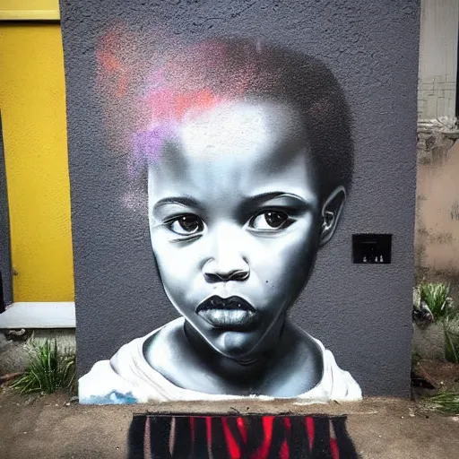 Image similar to a beautiful portrait in the style of spray painted street art