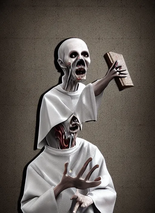 Prompt: 3 d digital art zombie priest eating bible