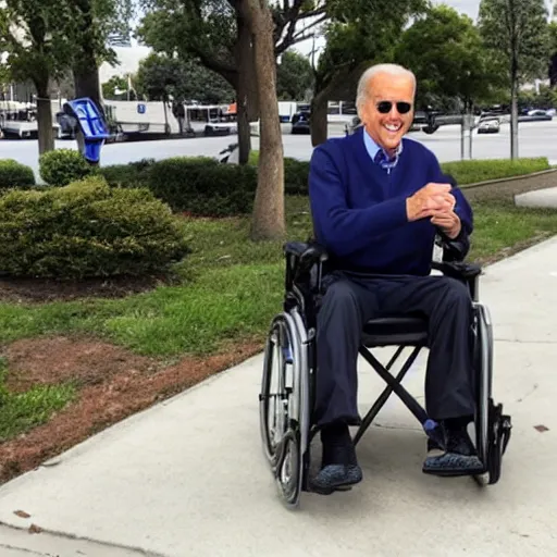 Image similar to photo of Joe Biden in a wheelchair at the senior center