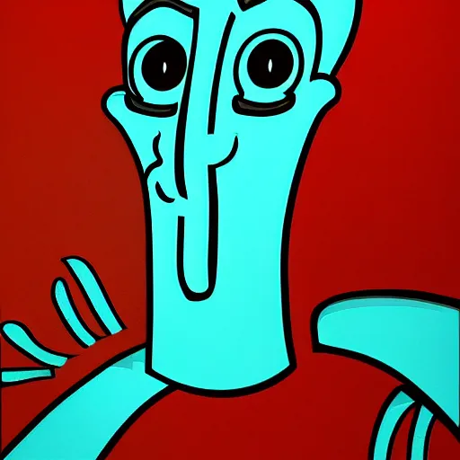 Image similar to handsome squidward portrait, realistic, pop art, vivid colors, face, nose, eyes