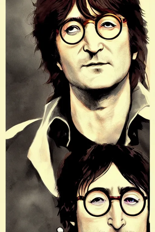 Prompt: john lennon, manga cover art, detailed color portrait, artstation trending, 8 k, greg rutkowski