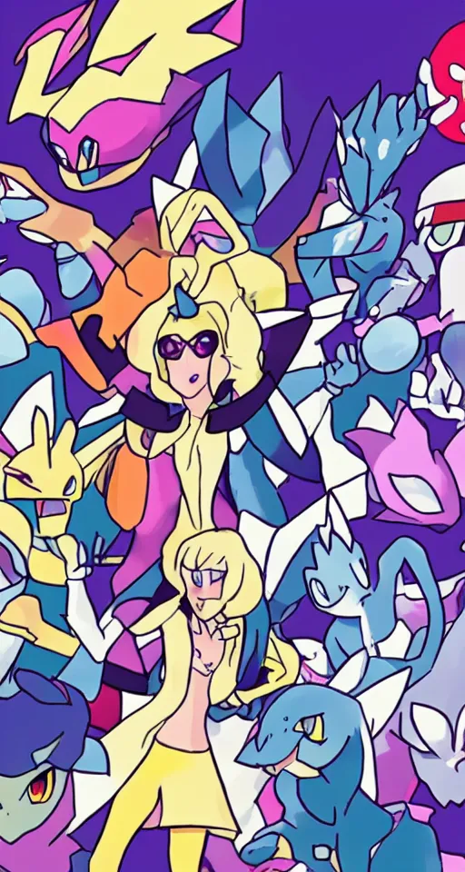 Prompt: a illustration of Lady Gaga as a Pokemon Gym Leader