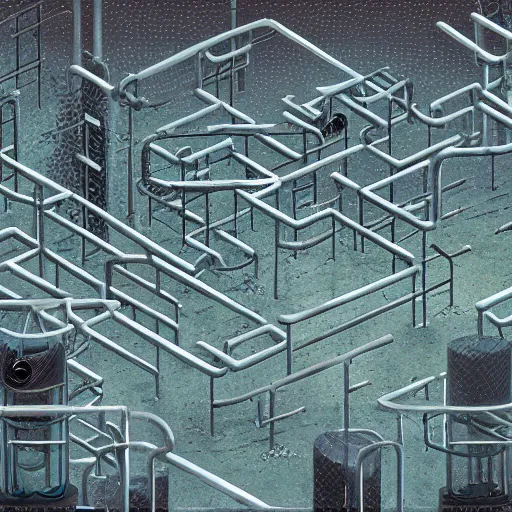 Prompt: backrooms pipe haze maze, 5 point perspective, by simon stålenhag
