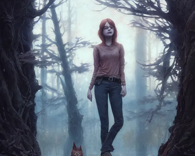 Image similar to highly detailed portrait of emma stone, in the walking dead, stephen bliss, unreal engine, fantasy art by greg rutkowski, loish, rhads, ferdinand knab, makoto shinkai and lois van baarle, ilya kuvshinov, rossdraws, tom bagshaw, global illumination, radiant light, detailed and intricate environment