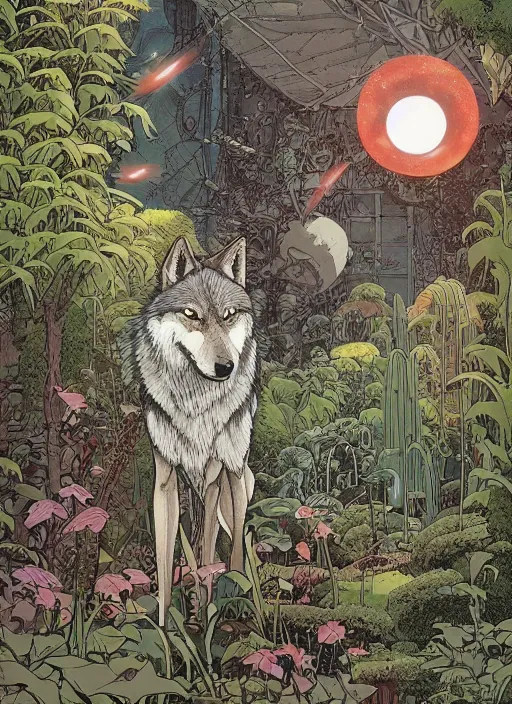 Prompt: a wolf in the garden by josan gonzalez, katsuhiro otomo, andrew ferez, rule of thirds, beautiful