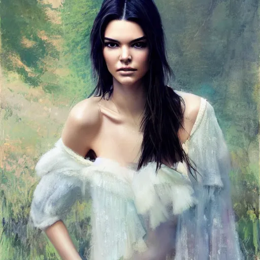 Image similar to fashion model kendall jenner by Danny O'Connor by Richard Schmid by Jeremy Lipking by moebius by atey ghailan