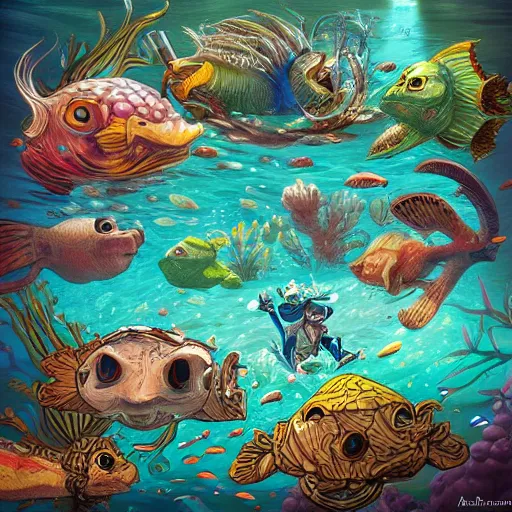 Image similar to underwater scene, d & d style, trending on artstation, colorful, intricate, art by aurore folny