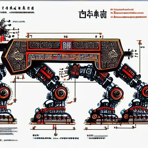 Prompt: a Chinese ancient robot construction drawings