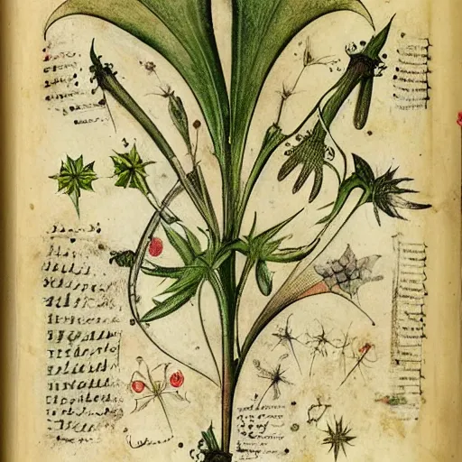 Prompt: Photos of plants from the Voynich manuscript.