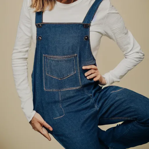 Prompt: a kangaroo wearing denim overalls that have a front pocket, fashion shoot, studio lighting