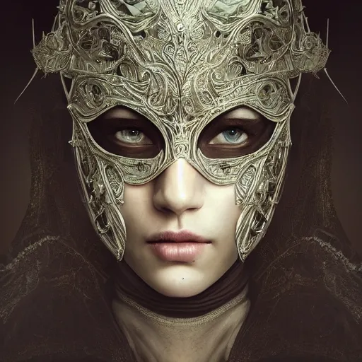 Image similar to Very very very very highly detailed epic photo of face with venetian mask, intricate, dystopian, sci-fi, extremely detailed, digital painting, artstation, concept art, smooth, sharp focus, illustration, intimidating lighting, incredible art by Artgerm