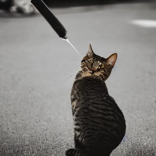 Image similar to professional photograph of a cat throwing a molotov