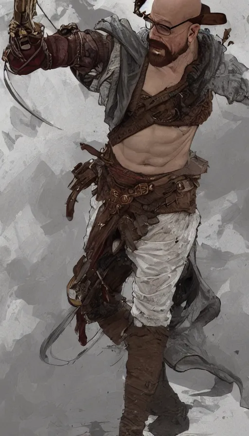 Image similar to Heisenberg as Kratos, highly detailed, digital painting, artstation, concept art, smooth, sharp focus, illustration, ArtStation, art by artgerm and greg rutkowski and alphonse mucha and J. C. Leyendecker and Edmund Blair Leighton and Katsuhiro Otomo and Geof Darrow and Phil hale and Ashley wood and Ilya repin and Charlie Bowater