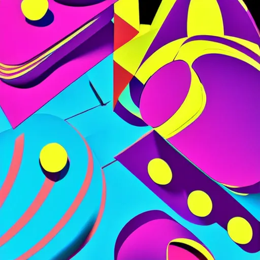 Image similar to pop art, 3d illustration, symmetrical shapes with different colors