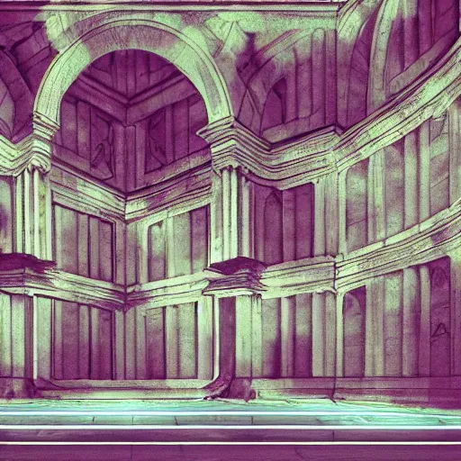 Image similar to ancient roman structure, epic retrowave art, trending on art station