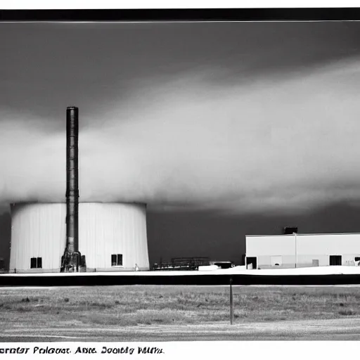 Image similar to black and white photo of a nuclear facility