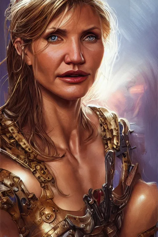 Image similar to Cameron Diaz as a ruggedly handsome hero, intricate, elegant, highly detailed, centered, digital painting, artstation, concept art, smooth, sharp focus, illustration, art by artgerm and donato giancola and Joseph Christian Leyendecker, WLOP