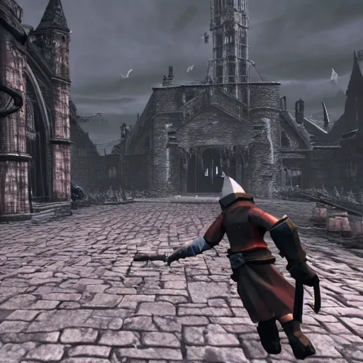 Image similar to bloodborne low poly oldschool runescape, running on psx, gameplay screenshot