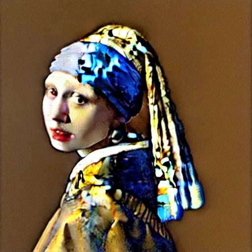 Prompt: girl with a pearl earring by johannes vermeer, as a vampire