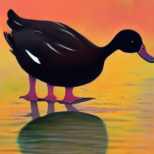 Prompt: a duck on the prowl oil painting manuela sambo