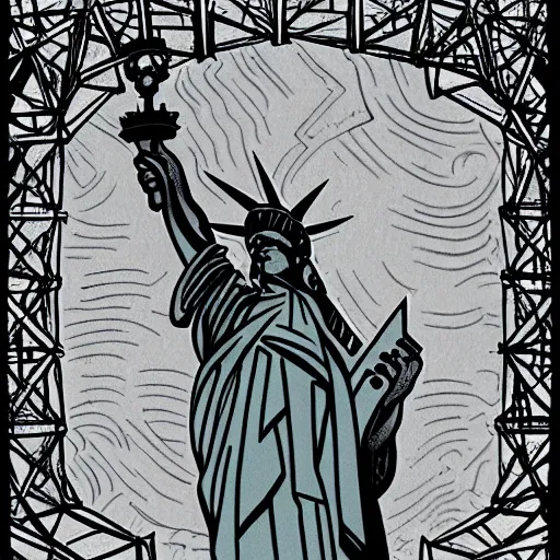 Prompt: the statue of liberty designed by Escher