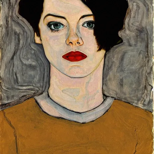 Prompt: emma stone portrait by egon schiele