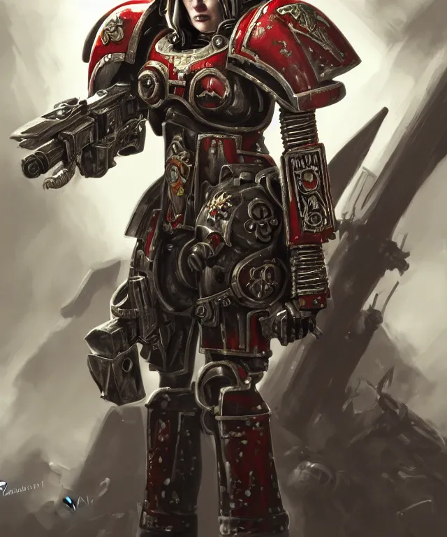 Prompt: Angela Rayner as a Warhammer 40k Battle Sister, portrait, highly detailed, intricate, concept art, artstation