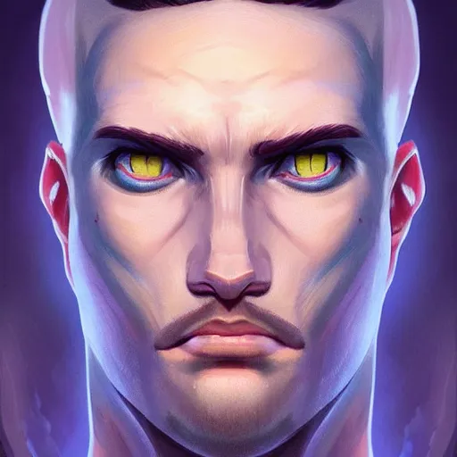 Prompt: head-on symmetrical centered painted portrait, a blue-skinned!!! man in his twenties as a D&D wizard, fantasy, intricate, elegant, highly detailed, digital painting, smooth, sharp focus, illustration, artstation, in the style of Artgerm and Anna Podedworna and Charlie Bowater