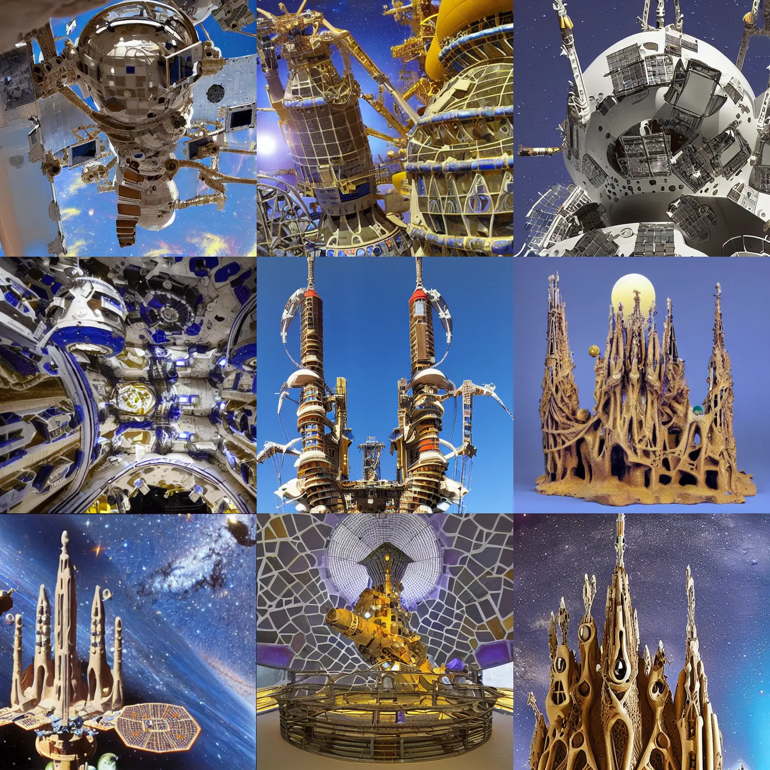 Prompt: antoni gaudi designed space station