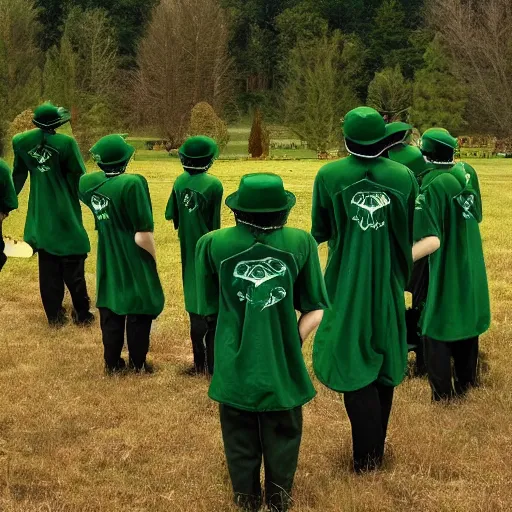 Prompt: the emerald green reapers stand in the meadow, preparing to take souls