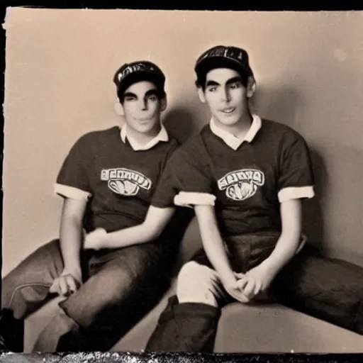 Image similar to a photograph of the mario brothers taken when they were in high school