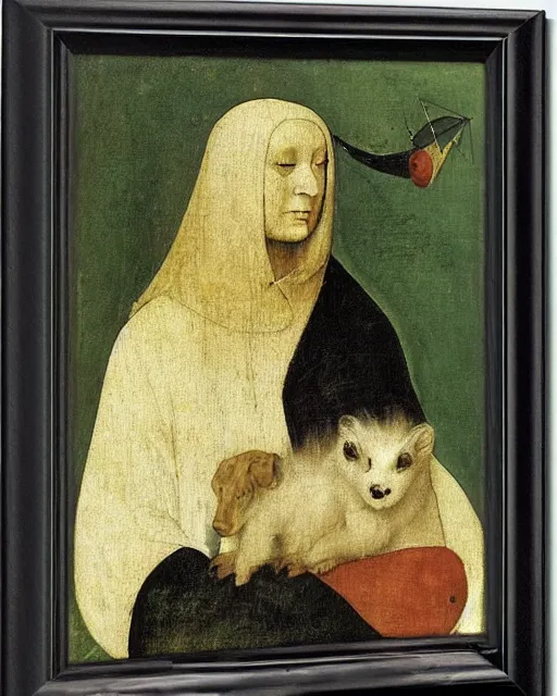 Image similar to Lady with an Ermine by Leonardo painting by Hieronymus Bosch