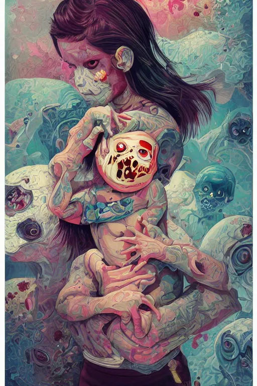 Image similar to a baby zombie in a pocket, tristan eaton, victo ngai, artgerm, rhads, ross draws